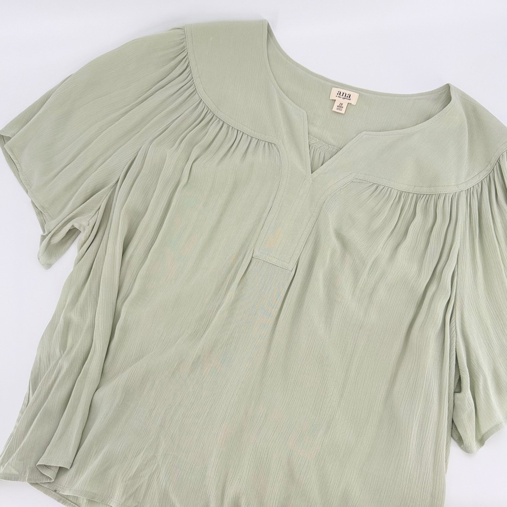 ANA A New Approach Desert Sage Green Split Neck Blouse Top 2X NWT
